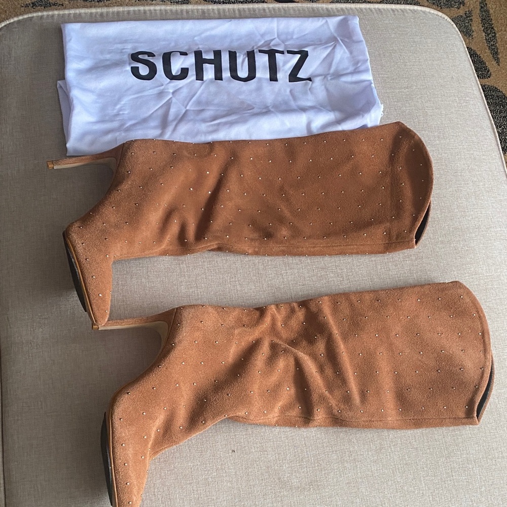SCHUTZ Tan Studded High Heel Boots
